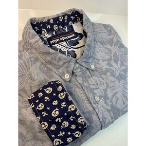 Reyn Spooner Hawaiian Shirt Men's XXL Gray Floral Shadow Long Sleeve Button Down